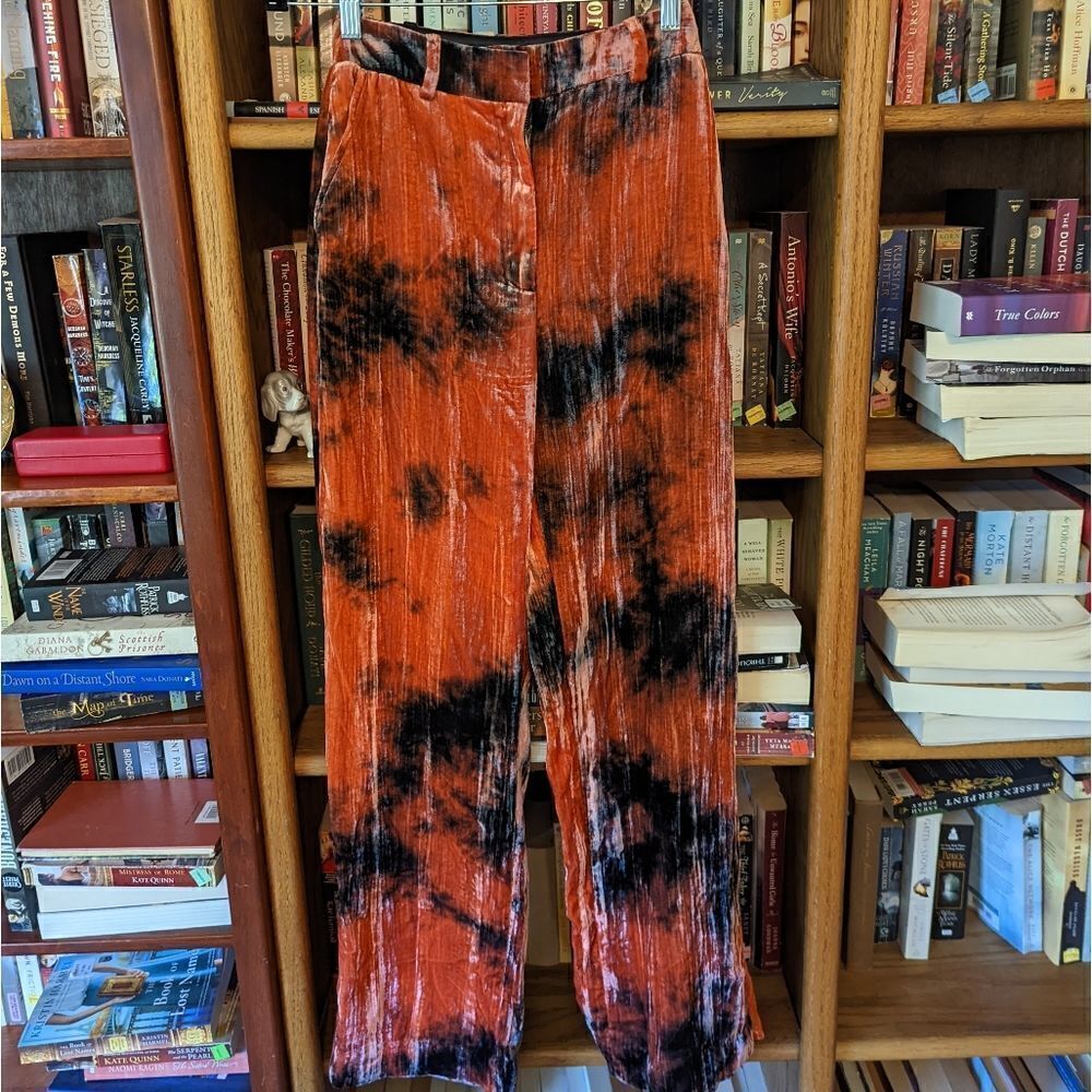 Stockholm atelier orange and black velvet high waist pants sz 4 euc